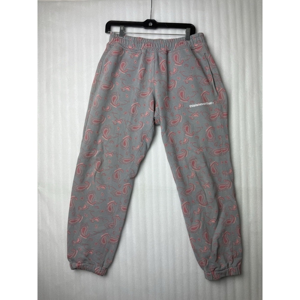 THISISNEVERTHAT Men's Paisley Sweatpants Elastic Waist Sz. Small Blue and Pink